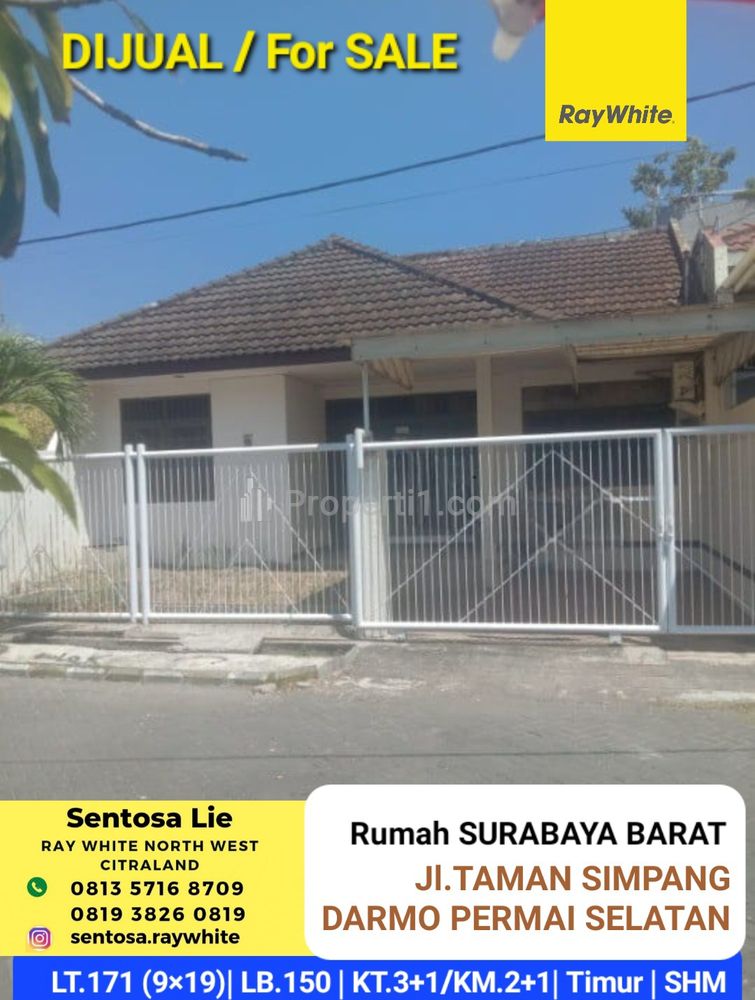 Dijual Murah Rumah Taman Simpang Darmo Permai Selatan Surabaya - ROW Jalan LEBAR 3 mobil - Parkiran LUAS dekat Pakuwon Mall, PTC, Supermall