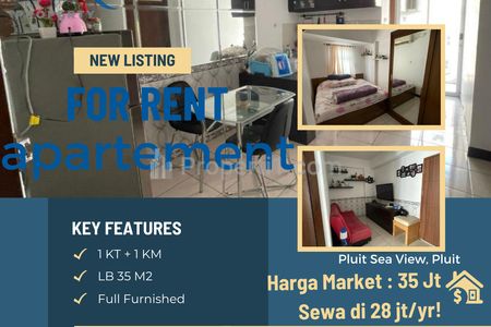 Disewakan Apartemen Pluit Sea View, Lantai 16 Pool View, 1 BR dengan Ruang Keluarga Full Furnished