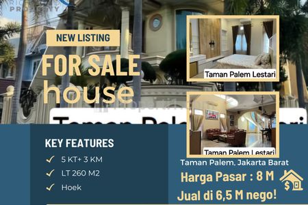 Dijual Rumah Taman Palem Lestari Luas : 13 x 20 (Hook), 5+2 Kamar Tidur di Cengkareng, Jakarta Barat