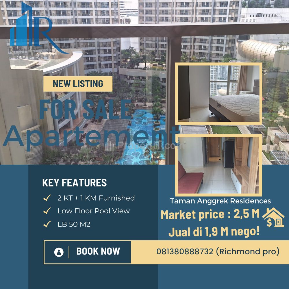 Dijual Taman Anggrek Residences yang Baru, Full Furnish 2+1 Kamar