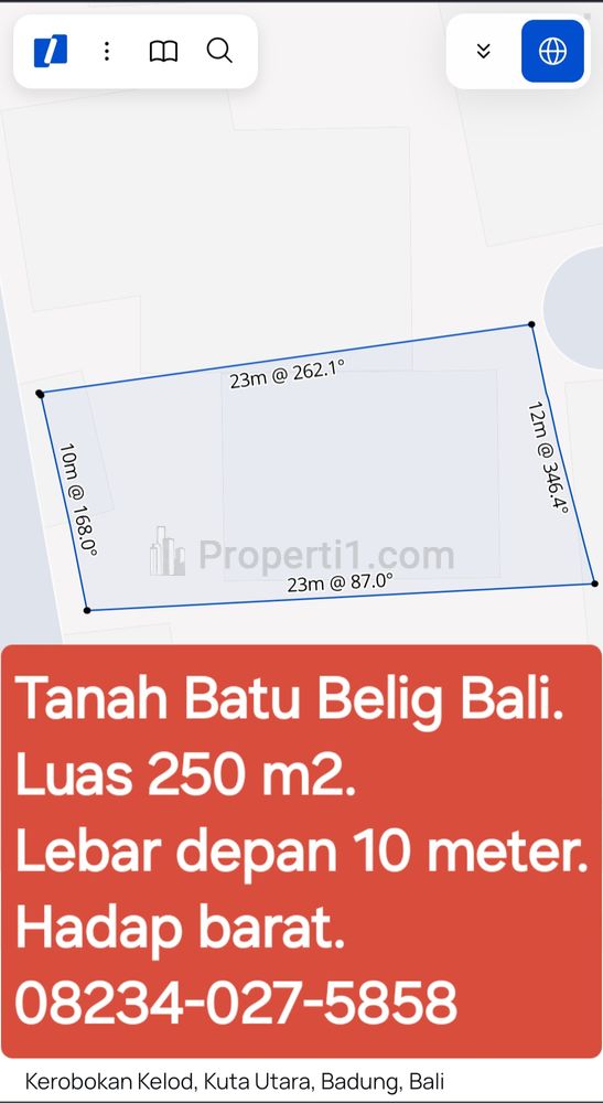 Dijual Tanah di Batu Belig Kerobokan Dekat Seminyak Kuta Utara Badung Bali