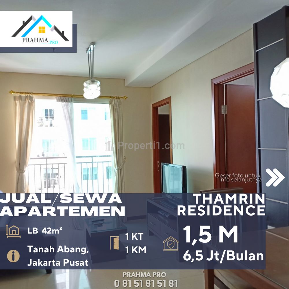 Dijual Apartemen Thamrin Residence 1BR Fully Furnished di Daerah Tanah Abang Jakarta Pusat
