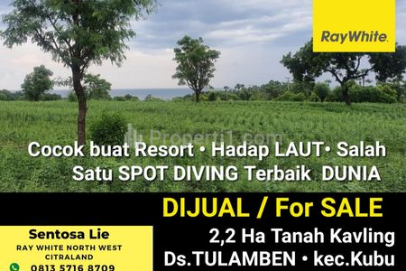 Dijual Tanah 2,2 ha di Bali, di Desa Tulamben, Kec. Kubu, Kab. Karang Asem - SHM - View Laut - Cocok Buat Resort - Surat SHM