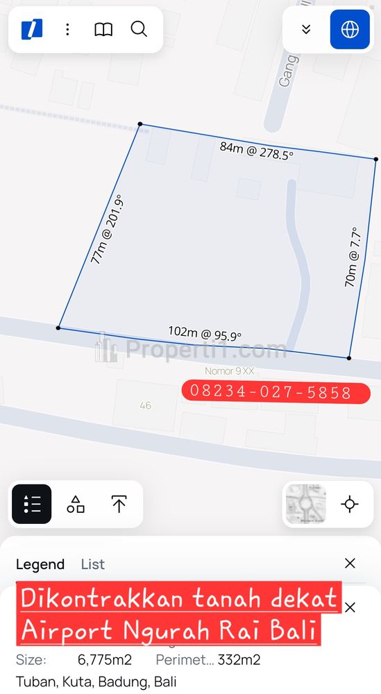 Disewakan Tanah di Tuban Kuta Badung, Dekat Airport Ngurah Rai Bali