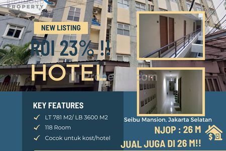 Jual Gedung Apartemen / Hotel Bintang 3 di Kuningan Jakarta Selatan, Cessie, 116 Unit Harga NJOP w/ ROI 23%