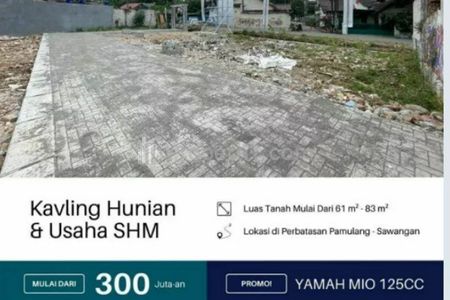 Jual Tanah Kavling Siap Bangun di Pamulang, Tangerang Selatan - Bonus Motor