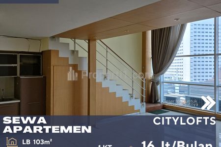 Disewakan Apartemen Citylofts Lantai Rendah Tipe Loft 1 BR Bisa untuk Kantor atau Tempat Tinggal