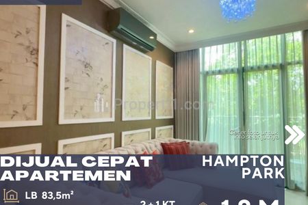 Dijual Apartemen Hampton Park 2+1 BR Unit Bagus Full Furnished, Lantai Rendah Harga Terjangkau