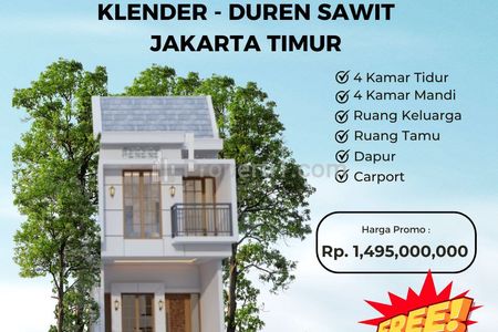 Jual Rumah 2 Lantai di Klender, Duren Sawit, Jakarta Timur Dekat Stasiun dan Busway