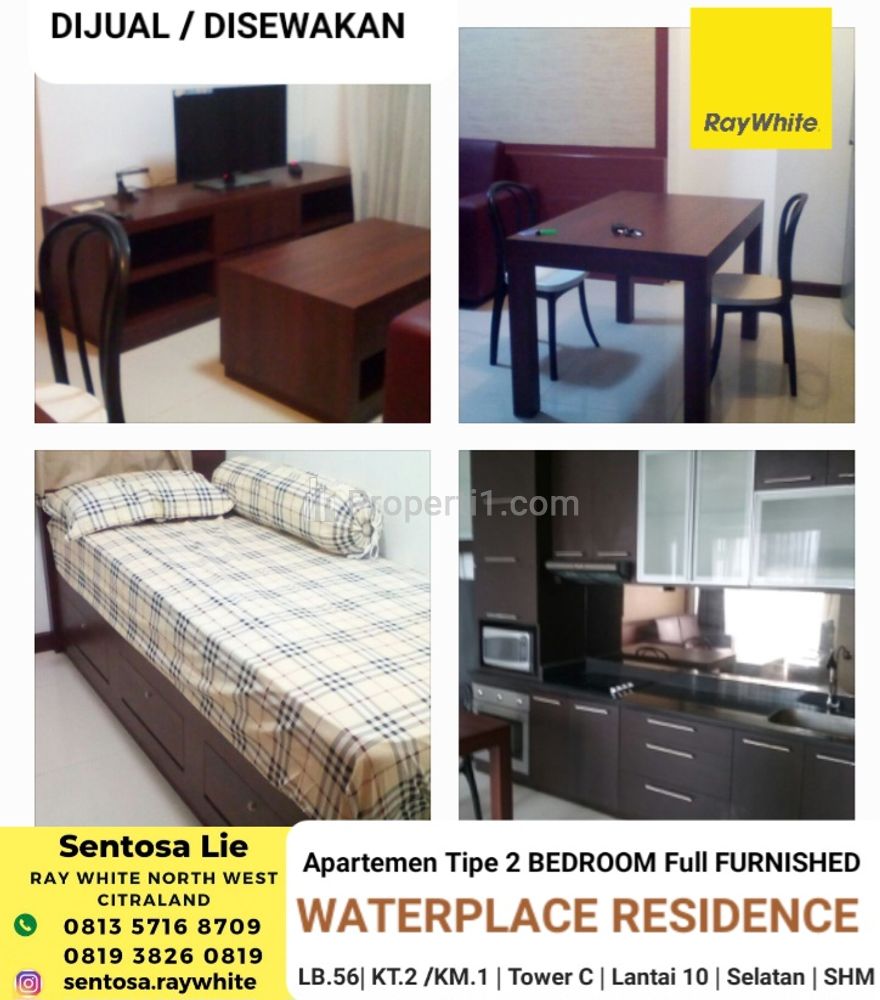 Dijual / Disewakan Apartemen Waterplace 2 Kamar Tidur FULL Furnished Tower C - Lantai 10 Selangkah ke PTC, Supermall, Pakuwon Mall