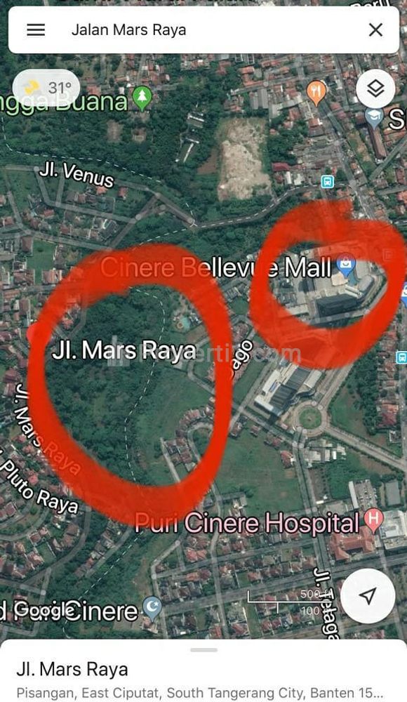 Jual Tanah 6 Hektar SHM di Jalan Mars Raya Cinere Mas, Pisangan, Ciputat Timur, Tangerang Selatan