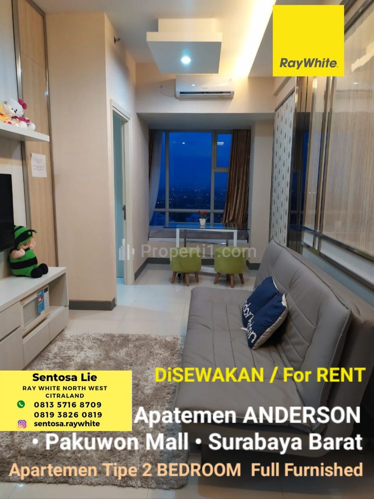 Disewakan Apartemen Anderson Pakuwon Mall Tipe 2 Kamar Tidur Full Furnished Modern LANTAI 33 Best View Kota
