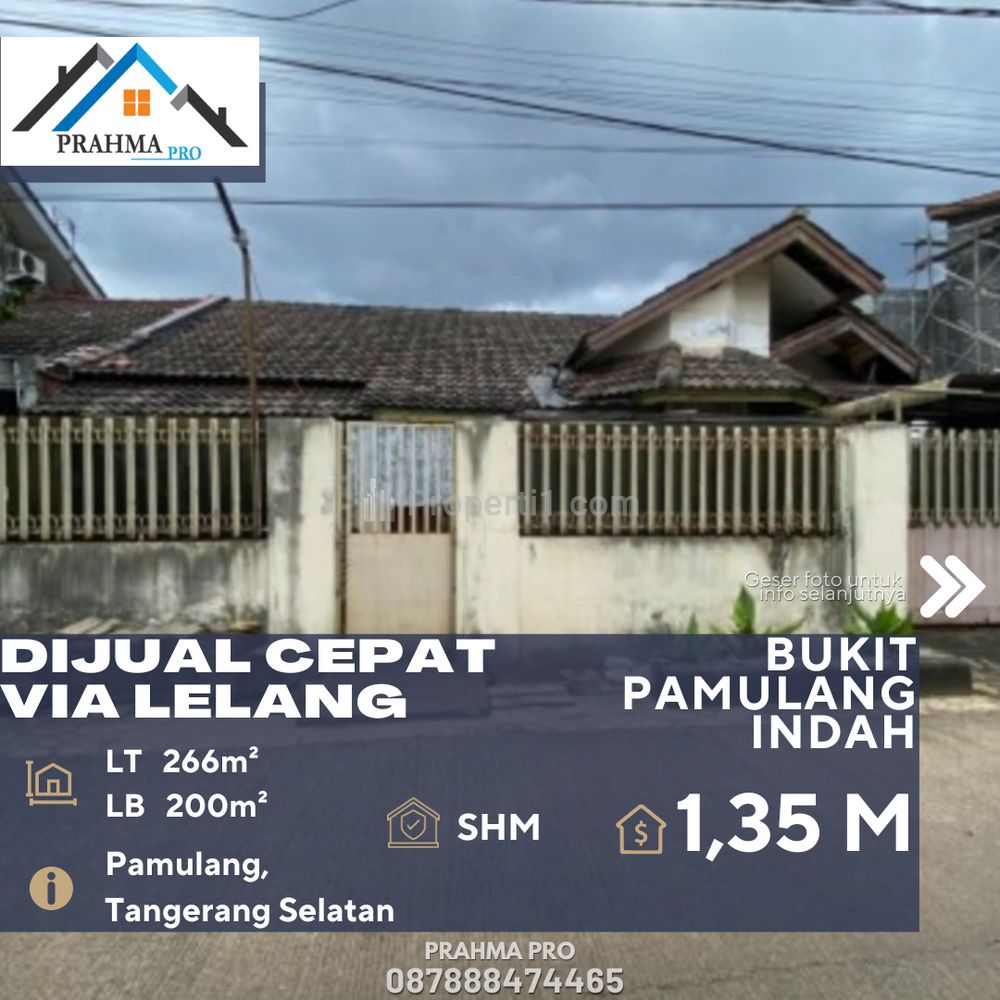 Dijual Cepat Rumah Via Lelang di Bukit Pamulang Indah, Tangerang Selatan