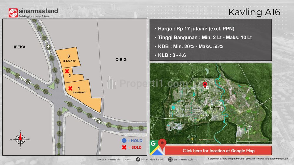 Dijual Tanah Komersil A16 Bebas Banjir di BSD City Tangerang