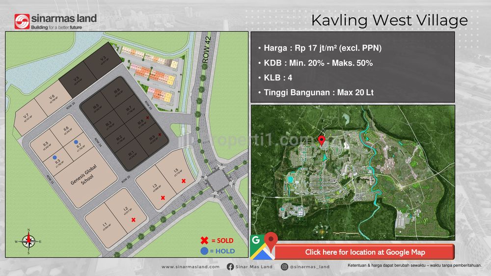 Dijual Kavling Komersil West Village Lokasi Strategis di BSD City Tangerang