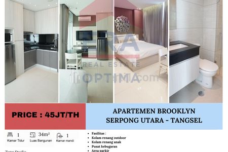 Disewakan Apartemen Brooklyn, Alam Sutera, Serpong Utara, Tangerang - Studio Full Furnished