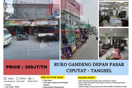 Disewakan Ruko Gandeng Depan Pasar Ciputat, Tangerang Selatan