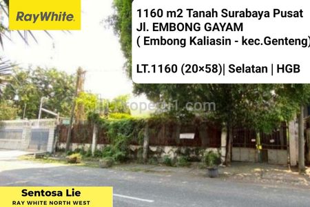 Dijual Tanah 1160 m2 di Surabaya Pusat Kota di Jalan Embong Gayam - Embong Kaliasin - Cocok Buat Segala Usaha Strategis Dekat Tunjungan Plaza