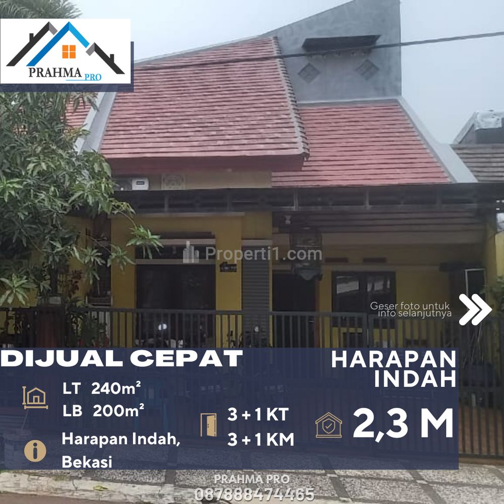 Dijual Cepat Rumah Hoek Dalam Cluster di Daerah Harapan Indah Bekasi