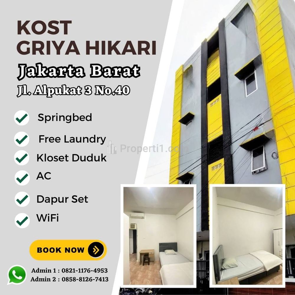 Sewa Kost Griya Hikari, Kamar Tidur + Kamar Mandi Dalam + Jendela, Jakarta Barat