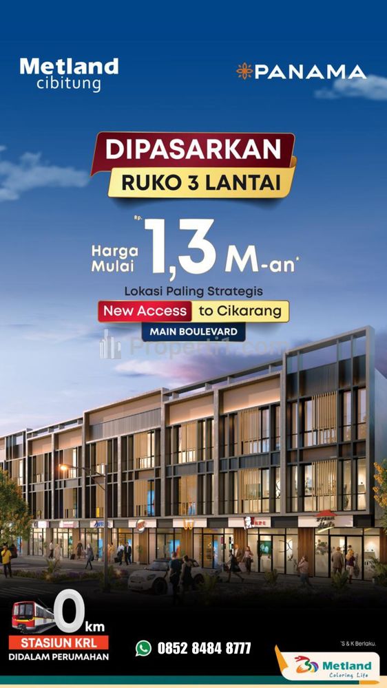 Dijual Ruko Panama Metland Cibitung 3 Lantai Konsep 3 in 1 (Home, Office, Urban Shop) Lokasi Super Strategis