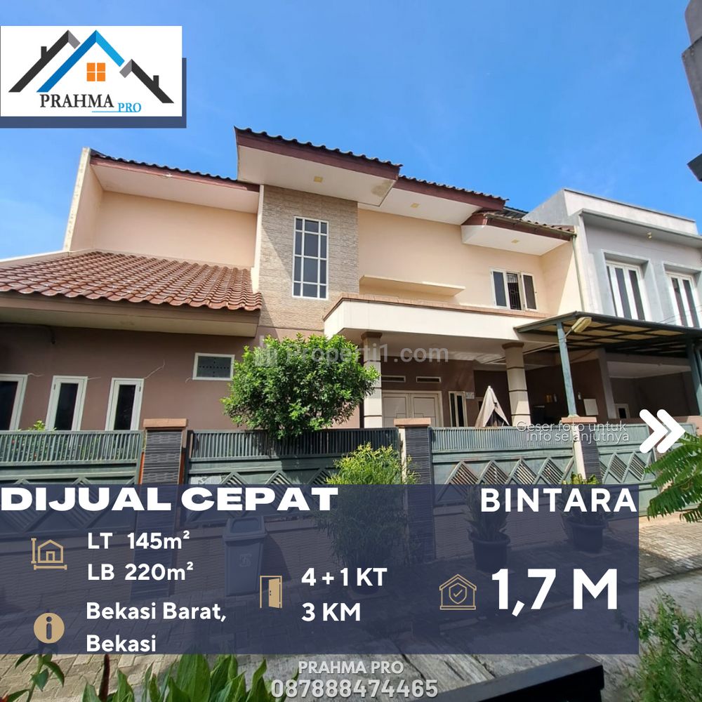 Jual Rumah 2 Lantai Dalam Cluster Lokasi Strategis di Bintara Bekasi
