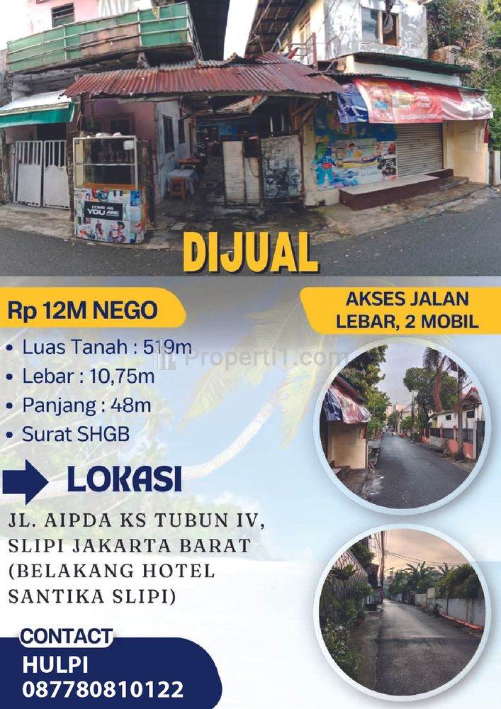 Jual Tanah 519 m2 di Slipi KS Tubun Palmerah Jakarta Barat