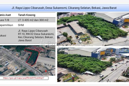 Jual Murah Nego Tanah SHM 3435 m2 Pinggir Jalan Strategis di Raya Cibarusah, Sukaresmi, Cikarang Selatan, Bekasi, Jawa Barat