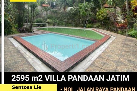 Dijual Villa 2595 m2 di Pandaan Pasuruan Jawa Timur - Nol Jalan Raya - Ada Kolam Renang, Lapangan Basket, Taman Luas