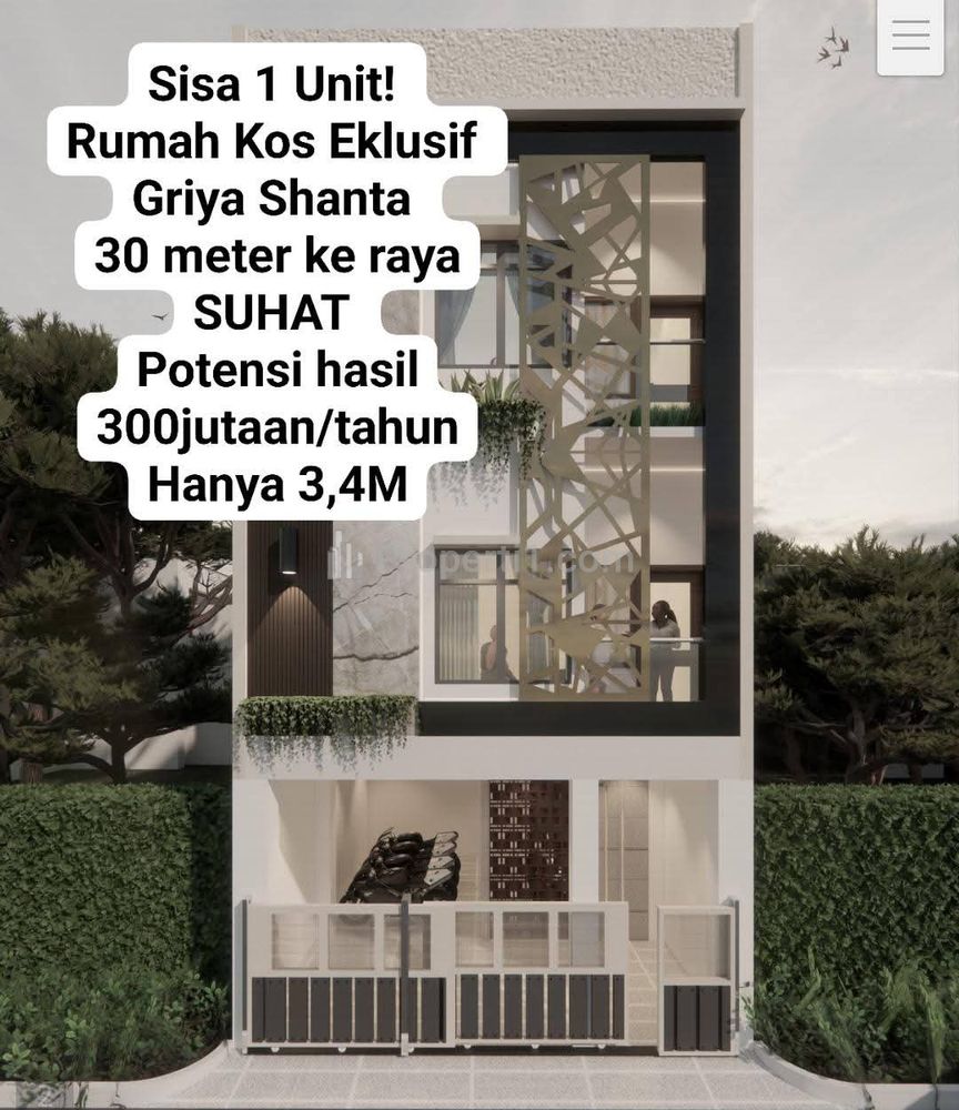 Dijual Kos-kosan 3 Lantai + Rooftop di Griyashanta Suhat Malang