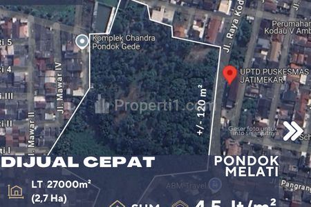 Dijual Tanah Samping Jalan Raya Bersertifikat di Daerah Pondok Melati Bekasi