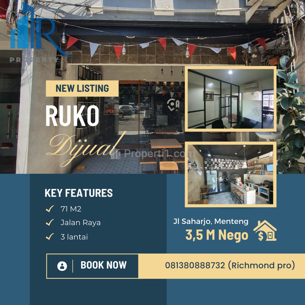 Dijual Ruko Saharjo 3 Lantai Lokasi Depan Jalan Raya di Jakarta Selatan