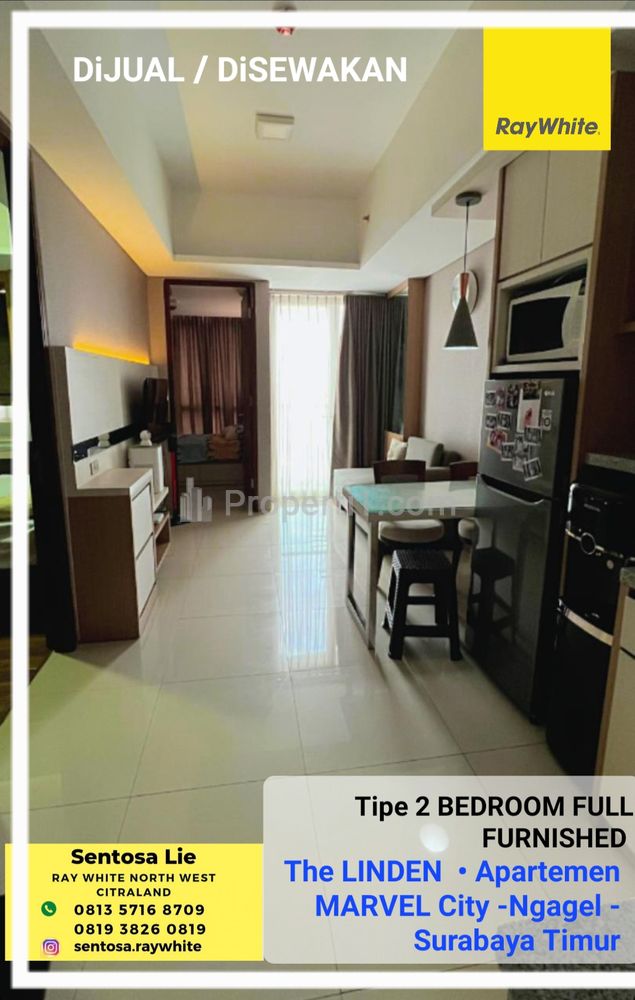 Dijual / Disewakan Apartemen The Linden Tower Marvel City Tipe 2 Bedroom Full Furnished - View Kota - Lantai 37