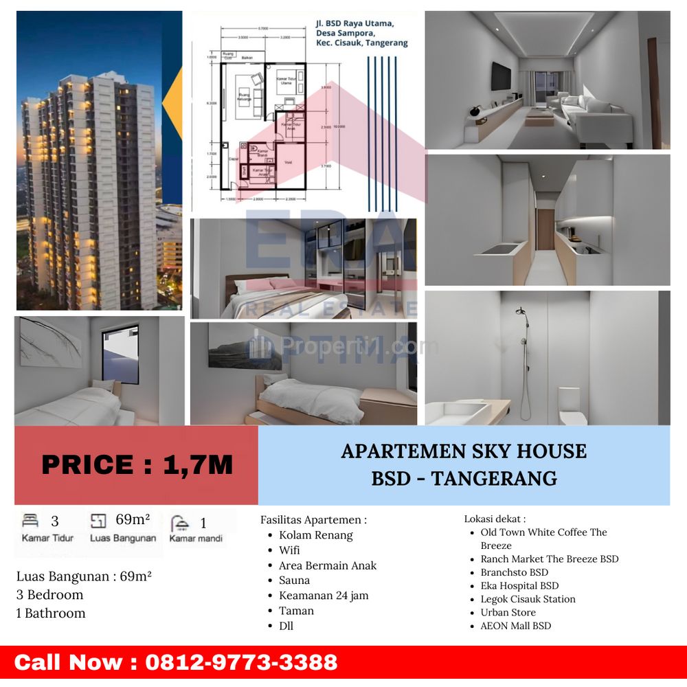 Jual Apartemen Sky House BSD Tangerang Tipe 3 Bedrooms