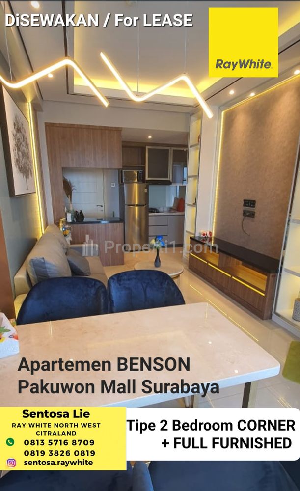 Sewa Apartemen Benson Pakuwon Mall Tipe 2 Bedroom Corner Full Furnished Modern Mewah Lantai 33 Corner Plus Balcony