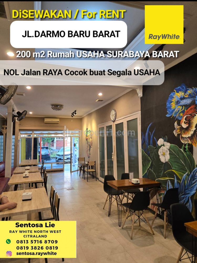 Disewakan Rumah Usaha Raya Darmo Baru Barat - Surabaya -  Nol Jalan Raya Cocok Buat Segala Usaha