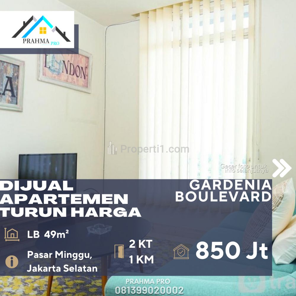 Jual Apartemen Gardenia Boulevard 2BR Full Furnish Siap Huni di Pejaten Jakarta Selatan