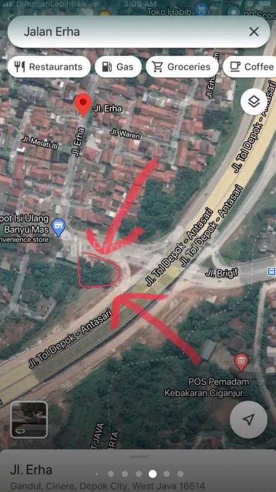 Dijual Tanah di Jalan Brigif Gandul Cinere Depok