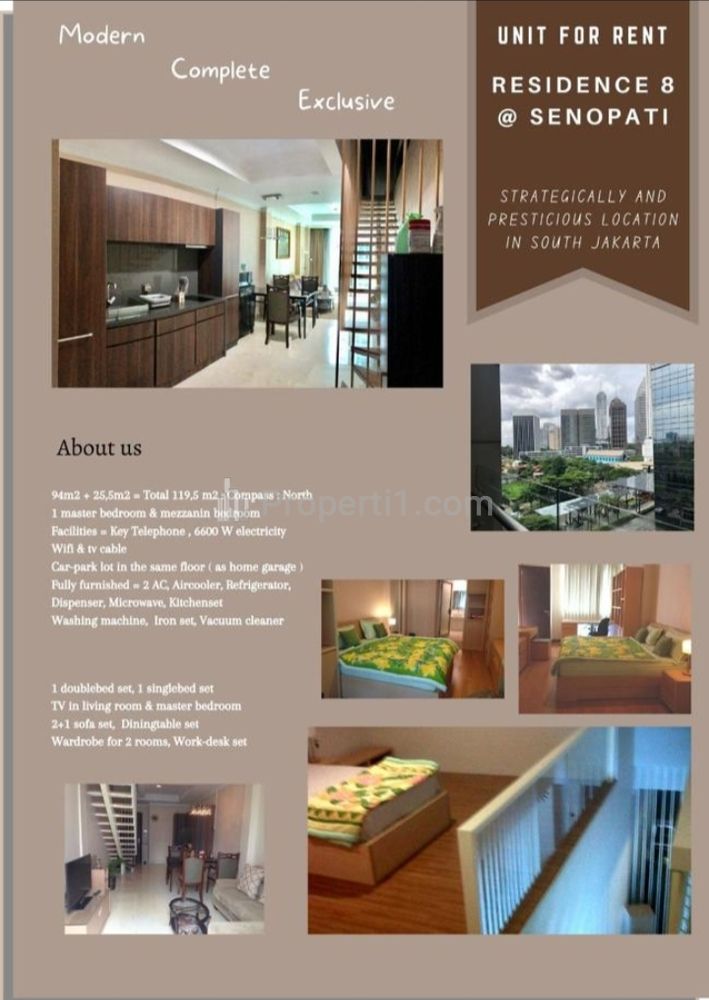 Disewakan Apartemen 1 BR + 1 Mezzanine Residence 8 Jakarta Selatan – Fully Furnished