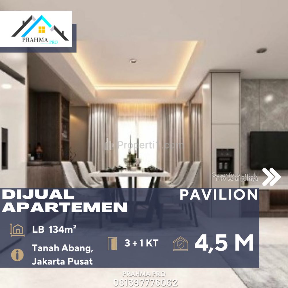 Jual Apartemen Pavilion Sudirman 3+1BR Full Furnished di Tanah Abang Jakarta Pusat