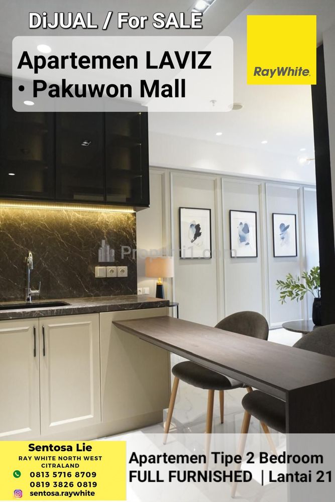 Jual Murah Apartemen La Viz Mansion Pakuwon Mall Surabaya Tipe 2 Bedroom Full Furnished Modern Lantai 21 Best View