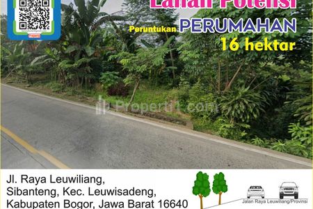 Dijual Tanah untuk Perumahan Luas 16 ha di Jalan Raya Leuwiliang, Kabupaten Bogor