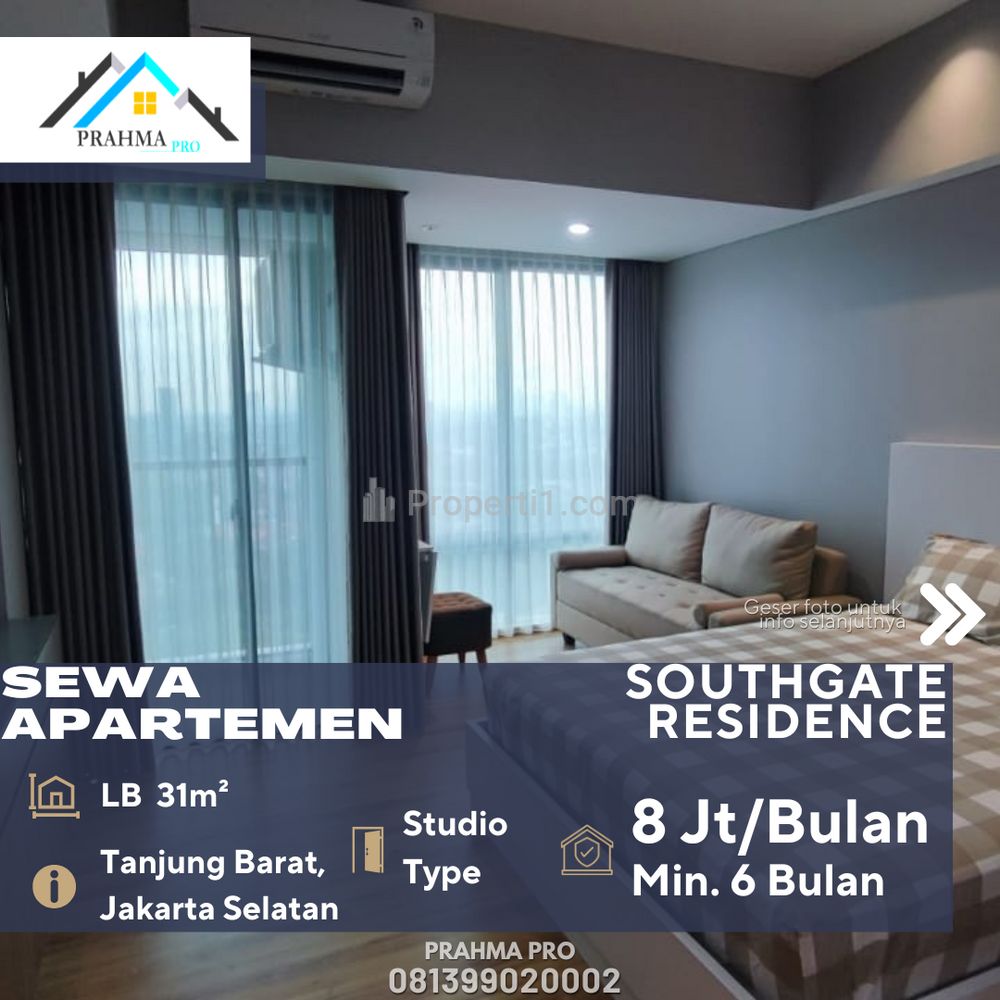 Disewakan Apartemen SouthGate Residence Studio Type Full Furnish Selangkah Menuju Mall AEON Tanjung Barat