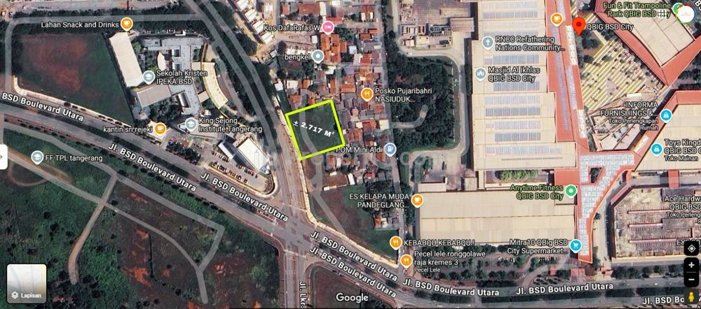 Dijual Kavling Komersial Pinggir Jalan Lokasi Depan IPEKA BSD City Tangerang