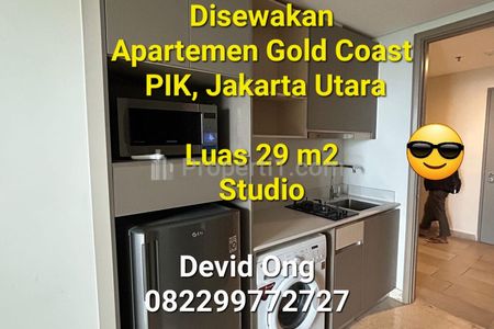 Disewakan Apartemen Gold Coast PIK Luas 29 m2 Tipe Studio Semi Furnished di Jakarta Utara