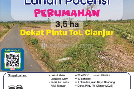 Jual Tanah  Peruntukan Perumahan Dekat Pintu Tol Ciranjang Barat, Cianjur, Jawa Barat