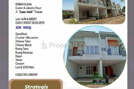 Jual Townhouse Rumah Mezzanine Dekat Stasiun LRT Ciracas, Jakarta Timur