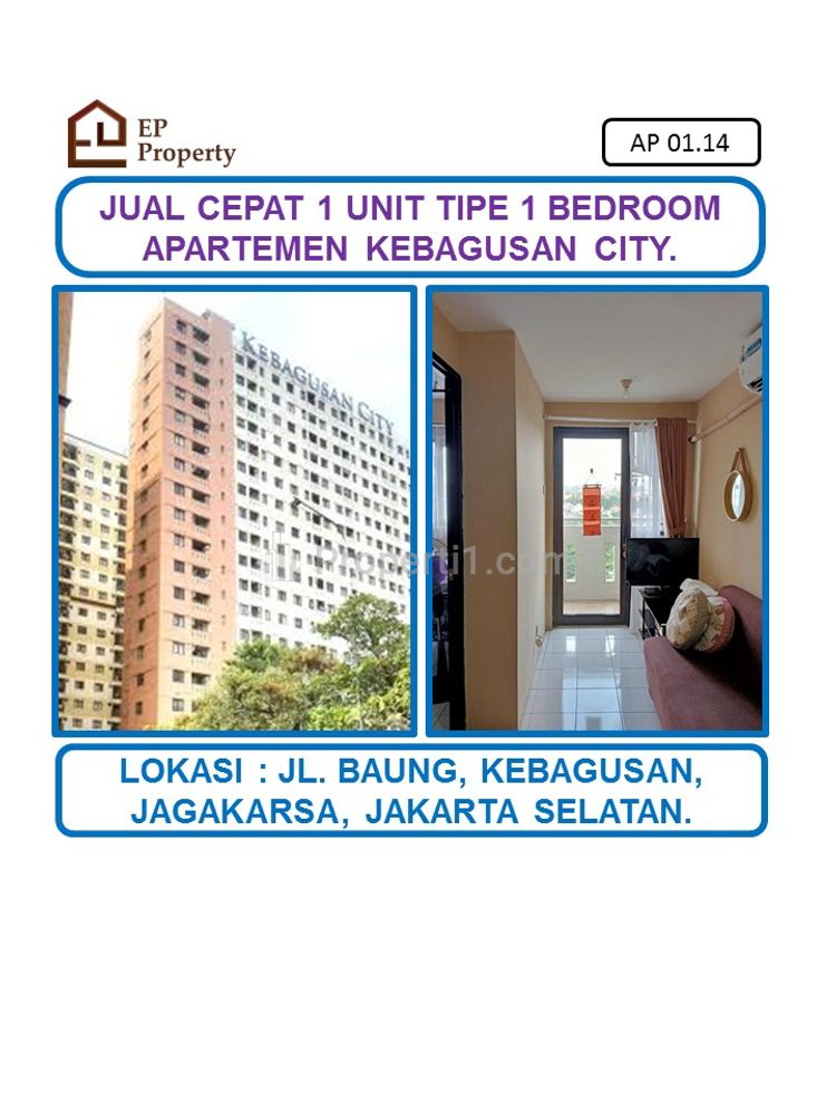 Jual Cepat Apartemen Kebagusan City Tipe 1 Bedroom Semi Furnished