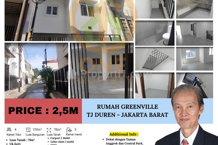 Dijual Rumah Baru Greenville Residence, Tanjung Duren Selatan, Grogol - Jakarta Barat