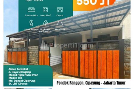 Jual Rumah 1 Lantai Strategis di Pondok Ranggon, Cipayung, Jakarta Timur